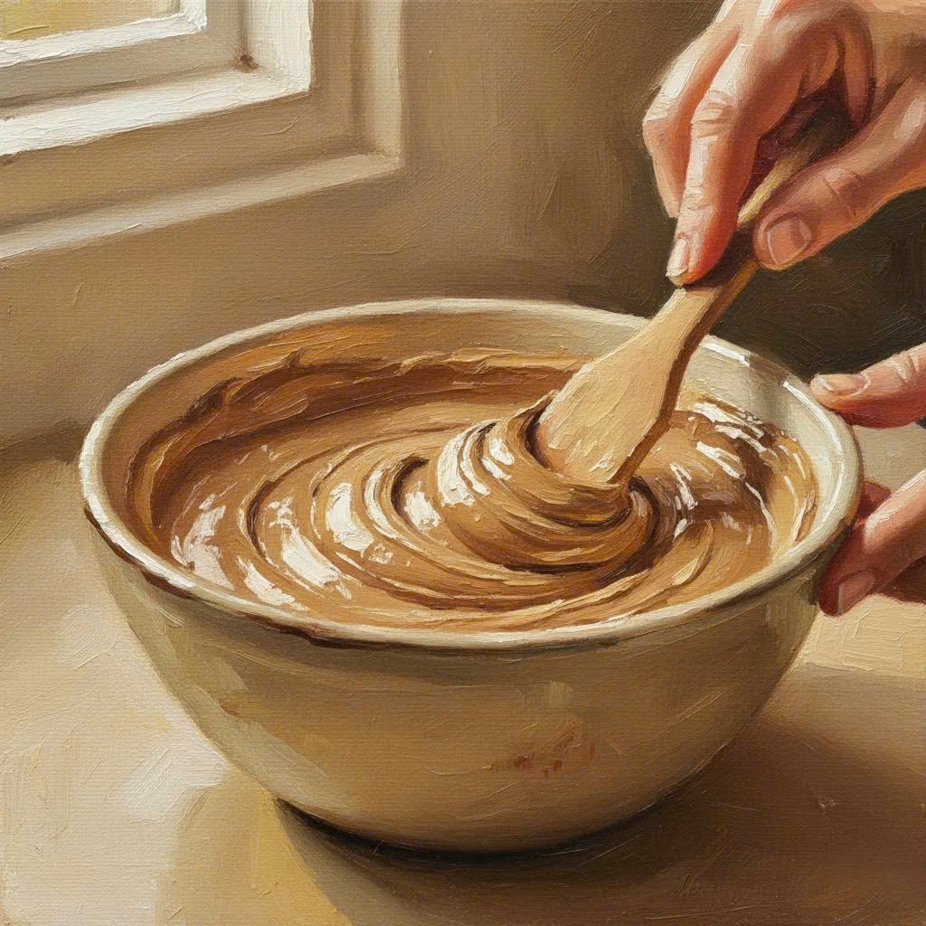 Nghệ nhân đang khuấy đều mứt Macatella trong hũ thủy tinh